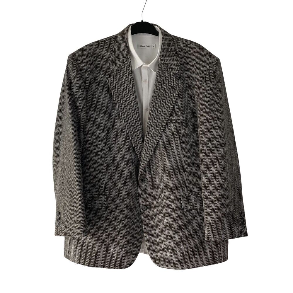 John Alexander Men’s Gray Tweed‎ Herringbone Wool Sport Coat Blazer Jacket 46R